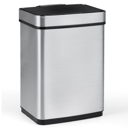16 Gallon Trash Can Infrared Motion Sensor Garbage Can with Dual Compartments-Silver