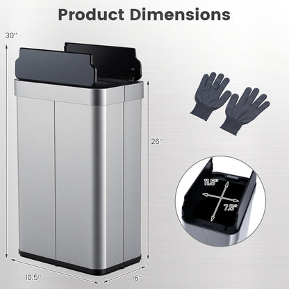 16 Gallon Trash Can with Wing Lids for Bedroom Bathroom Kitchen-Silver