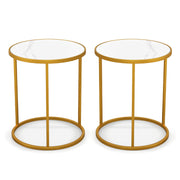 16 Inch Marble Top Round Side Table with Golden Metal Frame for Living Room Bedroom-Set of 2