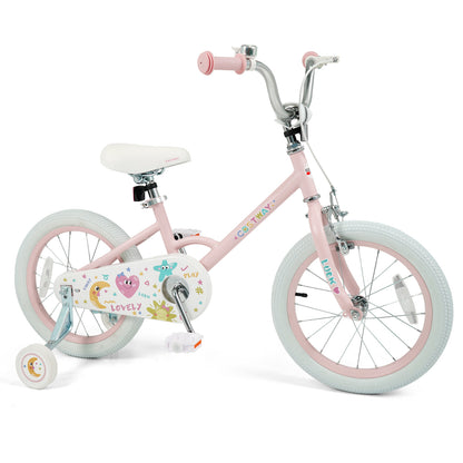 Kids Bike 12-18 Inch with Training Wheels - Pink Stars & Moon