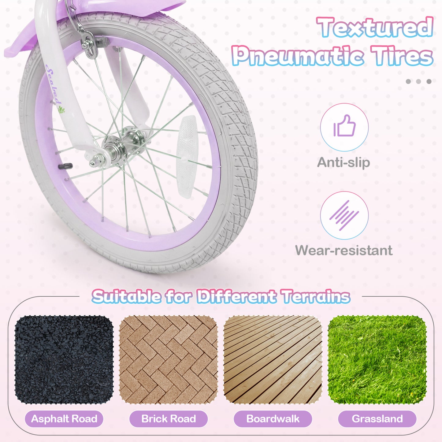Kids Bike 12-20 Inch with Training Wheels & Basket Purple