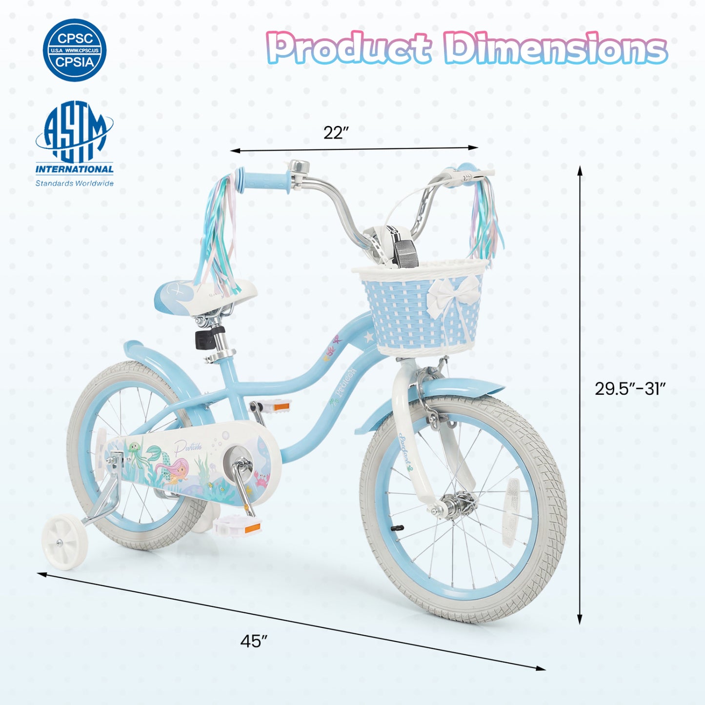 Kids Bike 12-20 Inch with Training Wheels & Basket