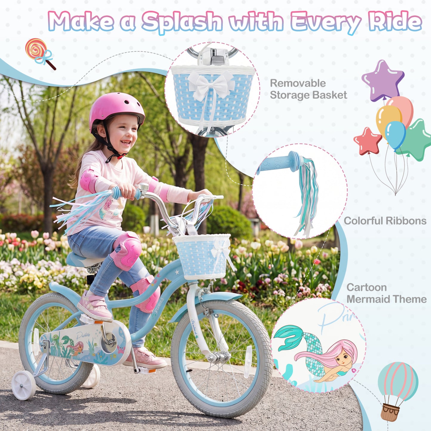 Kids Bike 12-20 Inch with Training Wheels & Basket