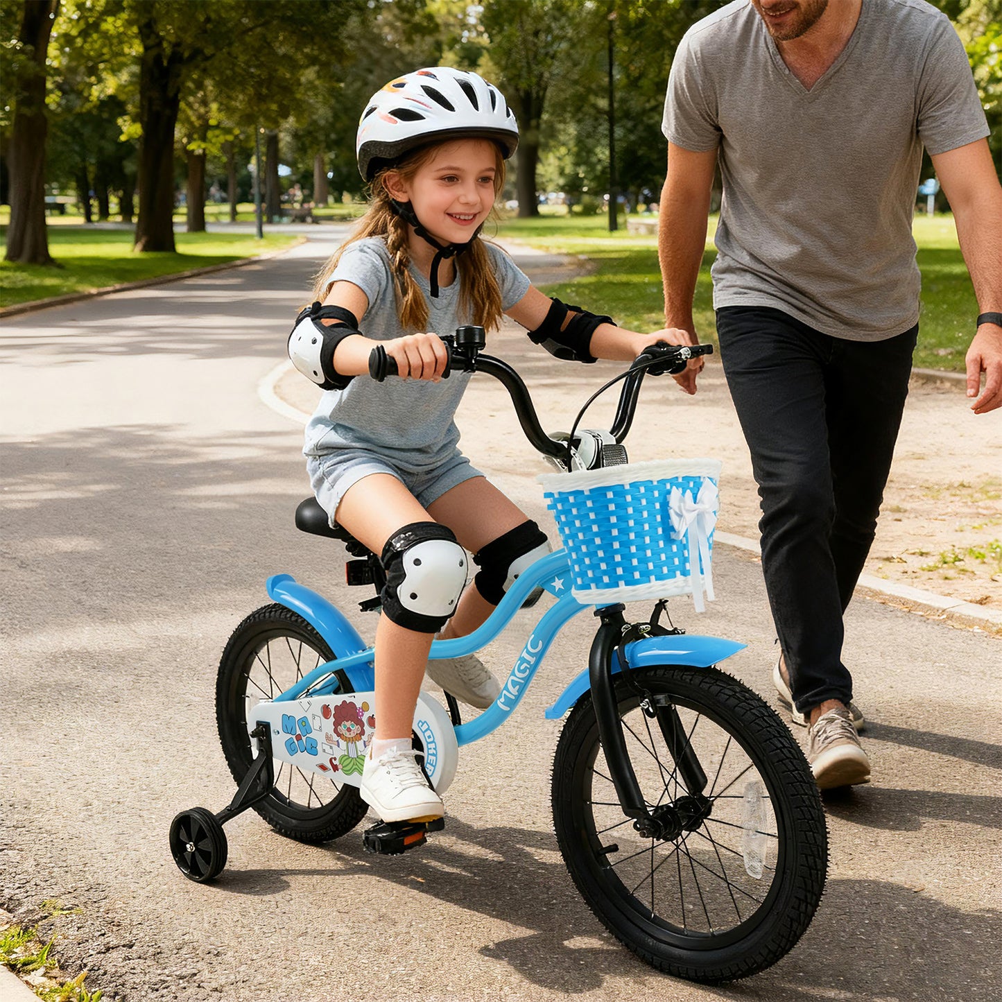 16 Inch Kids Bike with Training Wheels and Basket Navy Color