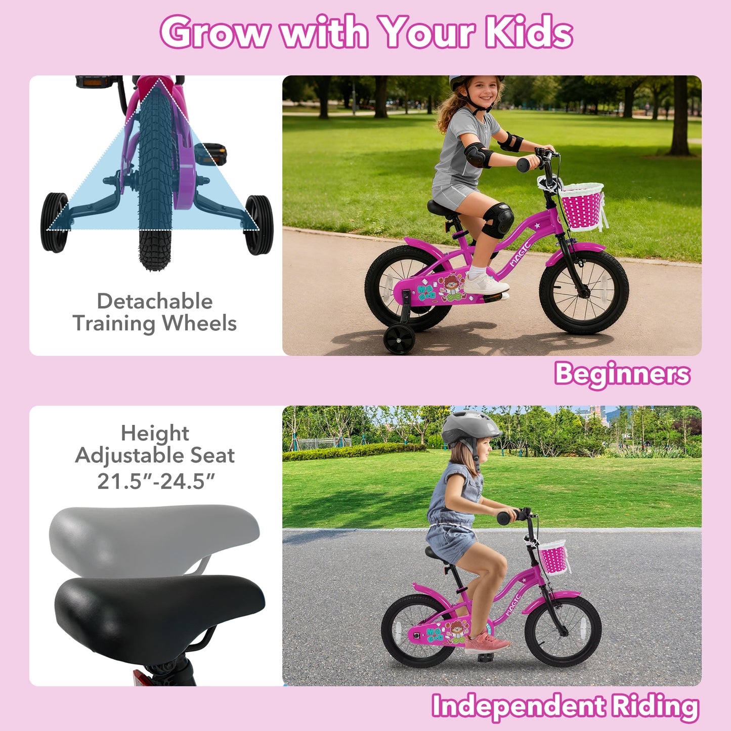 Kids Bike with Training Wheels 12-18 Inch - Magic Rose