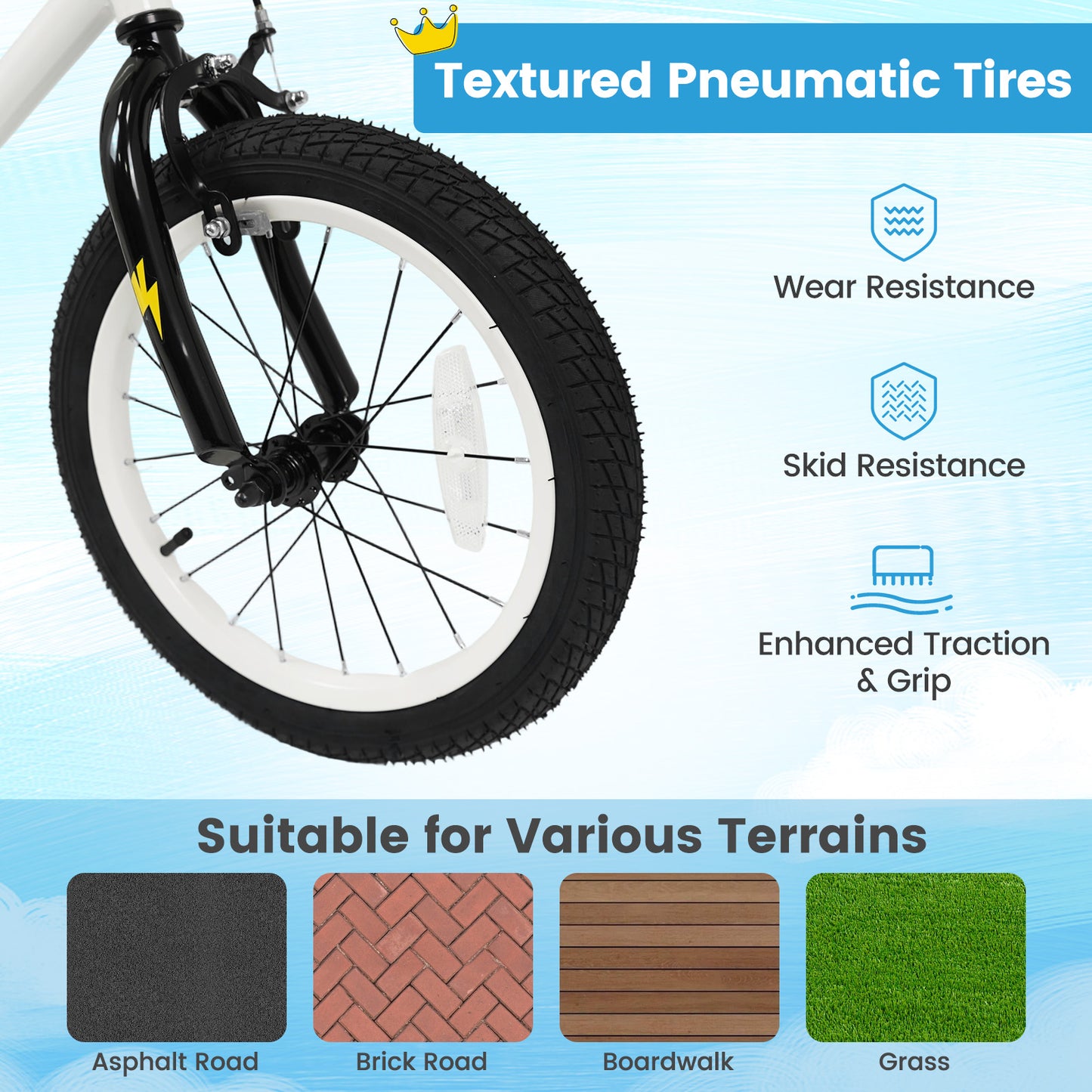 Kids Bike with Training Wheels 12-18 Inch White
