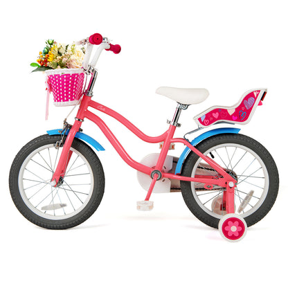 16 Inch Kids Bike with Training Wheels and Storage Basket-16 inches - 16 Inches