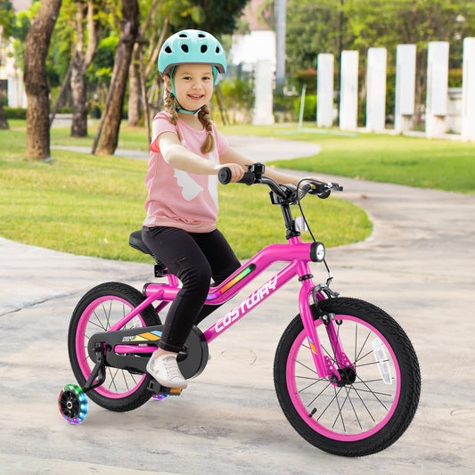 18 Inch LED Lighted Kids Bike with Training Wheels and Headlight for Ages 4-8 Years-18 inches