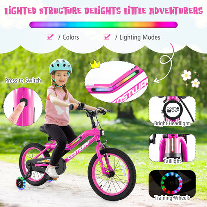 18 Inch LED Lighted Kids Bike with Training Wheels and Headlight for Ages 4-8 Years-18 inches