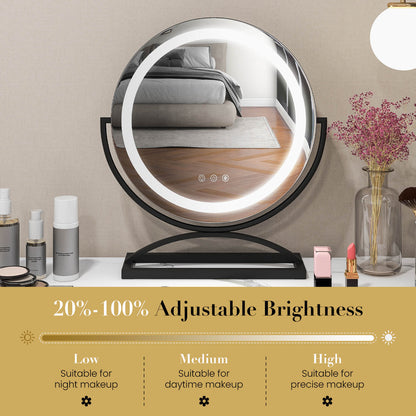 16 Inch Round Makeup Vanity Mirror with 3 Color Dimmable LED Lighting-Black