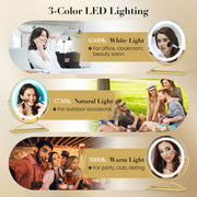 16 Inch Round Makeup Vanity Mirror with 3 Color Dimmable LED Lighting-Golden
