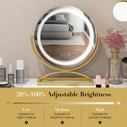 16 Inch Round Makeup Vanity Mirror with 3 Color Dimmable LED Lighting-Golden