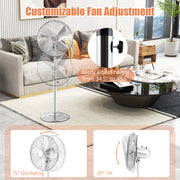 16 Inch Pedestal Standing Fan Oscillating Pedestal Fan with 3 Speeds and Adjustable Height-Silver