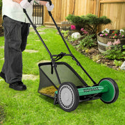16 Inch Push Lawn Mower with 5 Steel Blades and Grass Catcher Bag-Green