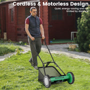 16 Inch Push Lawn Mower with 5 Steel Blades and Grass Catcher Bag-Green