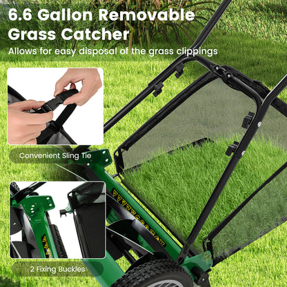 16 Inch Push Lawn Mower with 5 Steel Blades and Grass Catcher Bag-Green