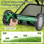 16 Inch Push Lawn Mower with 5 Steel Blades and Grass Catcher Bag-Green