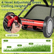 16 Inch Push Lawn Mower with 5 Steel Blades and Grass Catcher Bag-Red