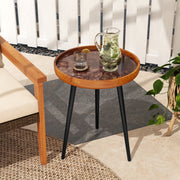 16 Inch Round End Table with Sea Shell Decoration and Epoxy Resin Finish-Brown