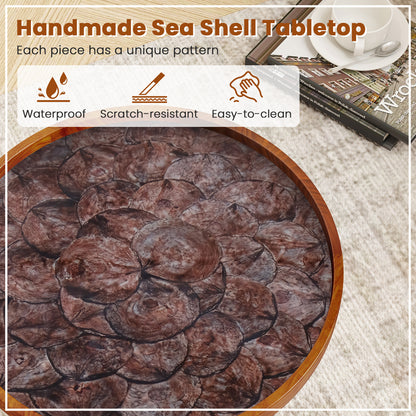 Round Sea Shell End Table with Epoxy Resin Finish