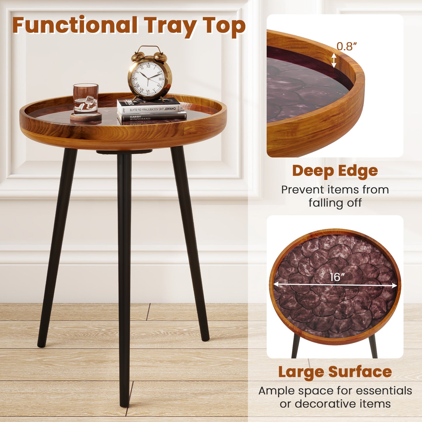 Round Sea Shell End Table with Epoxy Resin Finish