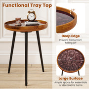 16 Inch Round End Table with Sea Shell Decoration and Epoxy Resin Finish-Brown