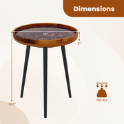 16 Inch Round End Table with Sea Shell Decoration and Epoxy Resin Finish-Brown