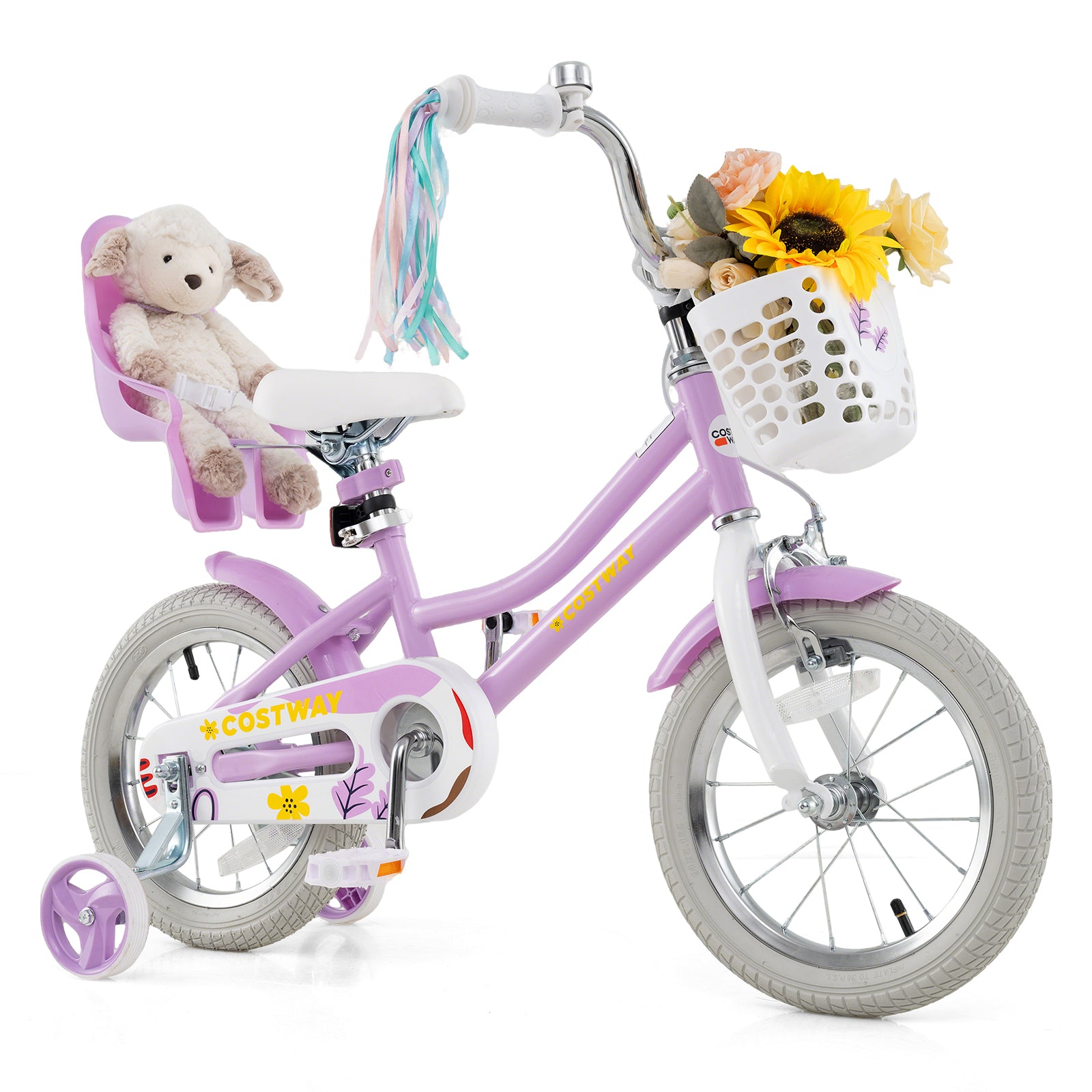 18 Inch Girls Bike Kids Bicycle with Doll Seat and Streamers for Children 4-8 Years Old - 5 Years Old
