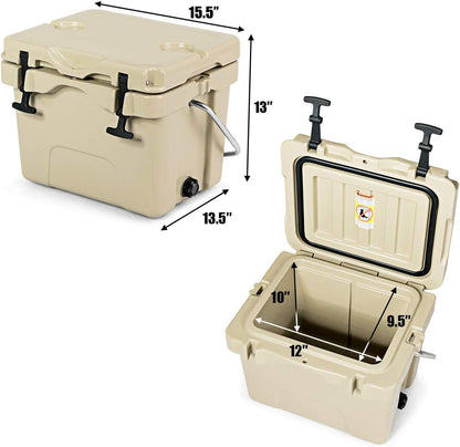 16 Quart 24-Can Capacity Portable Insulated Ice Cooler with 2 Cup Holders-Gray - Khaki