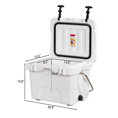 16 Quart 24-Can Capacity Portable Insulated Ice Cooler with 2 Cup Holders-Gray - White