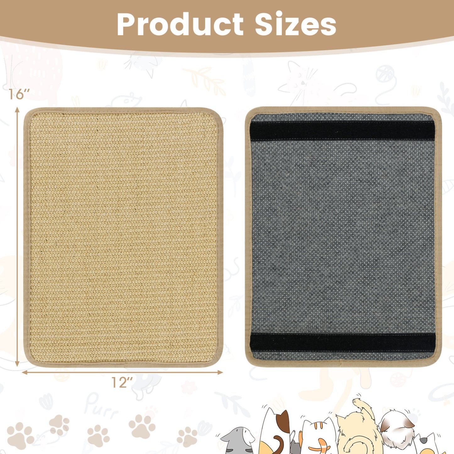 Cat Scratcher Mat Set - 6 Piece Natural Sisal Furniture Protector