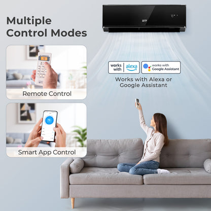 Energy Star Certified 18000 BTU 21 SEER2 208-230V Mini Split Air Conditioner and Heater Black Wifi Enabled