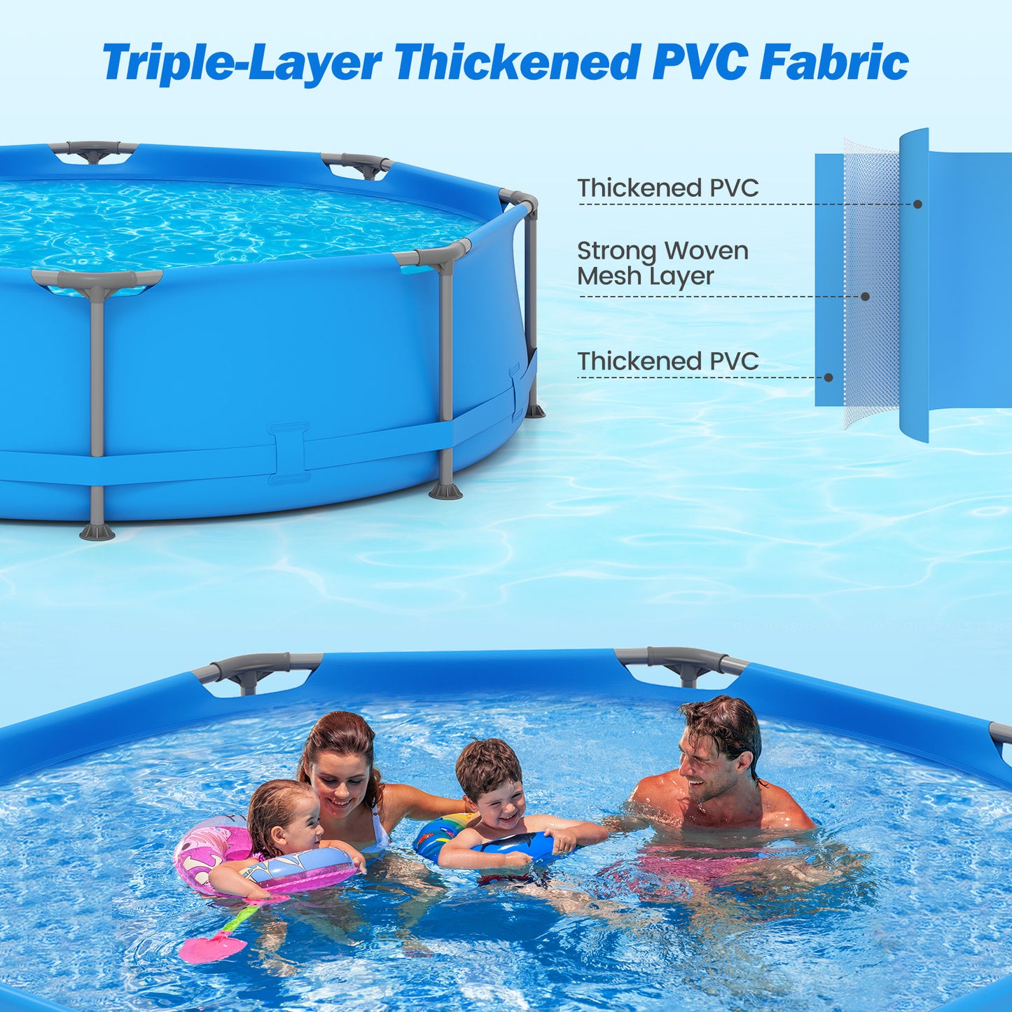 690/978/1158/1617 Gal Outdoor Family Swimming Pool with Metal Frame-10 x 10 ft