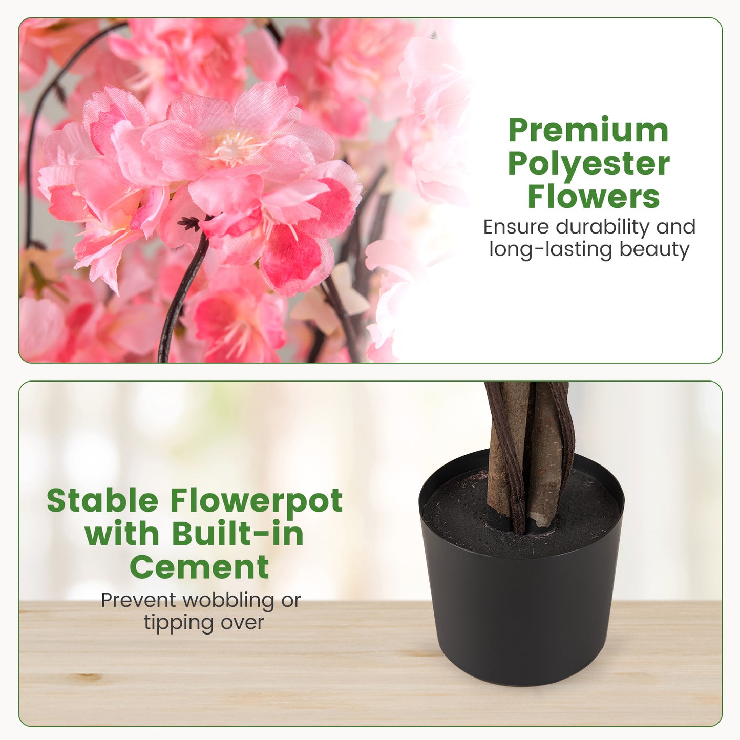 5.5 FT Tall Artificial Cherry Blossom Tree with Pink/White Flowers 2 Pack-Pink