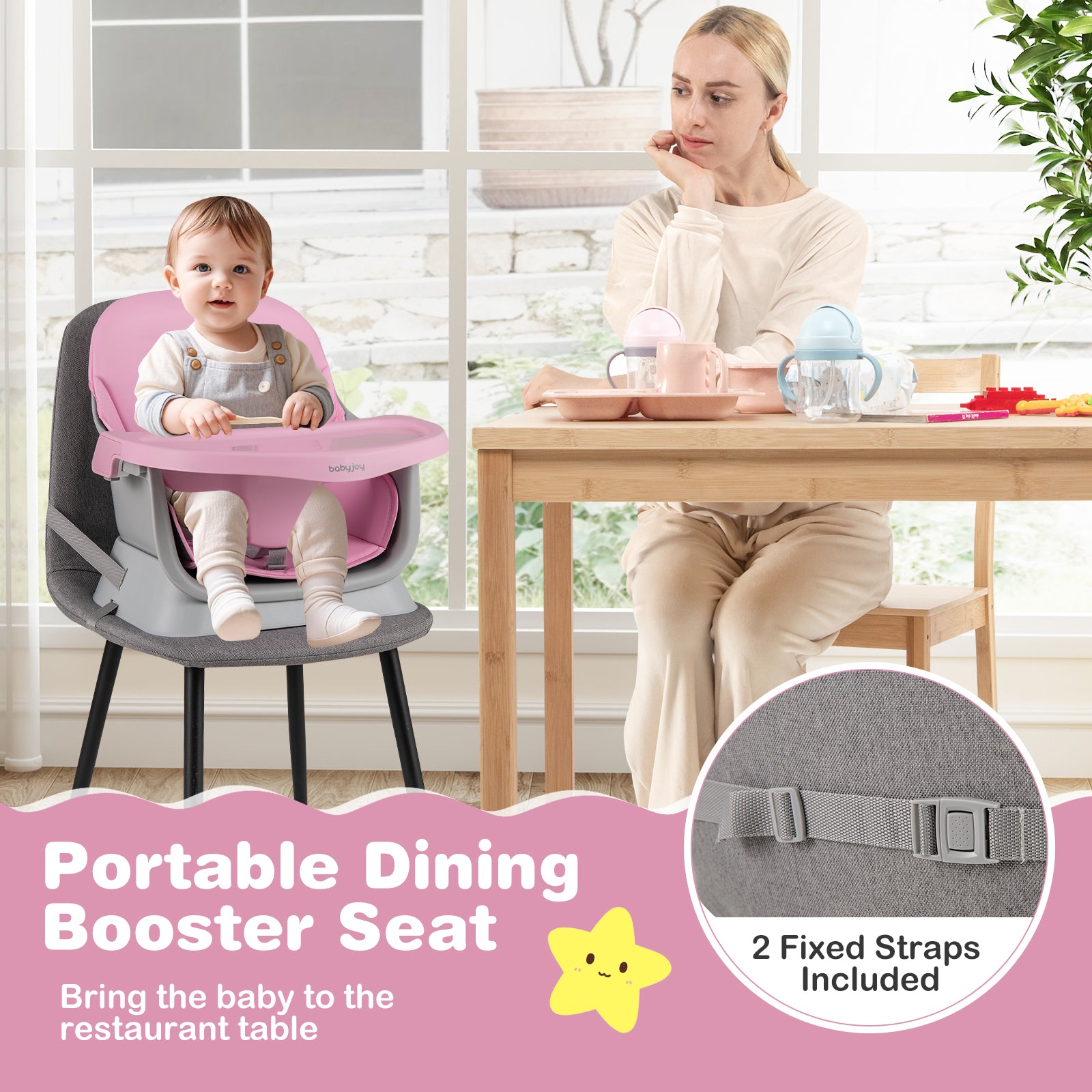 16-in-1 Baby High Chair with Activity Center and Booster Seat for Babies and Toddlers-Pink