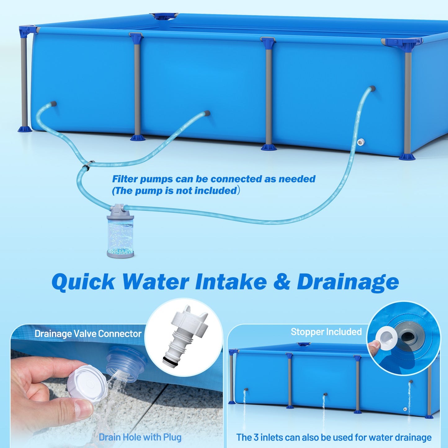 690/978/1158/1617 Gal Outdoor Family Swimming Pool with Metal Frame-6 ft