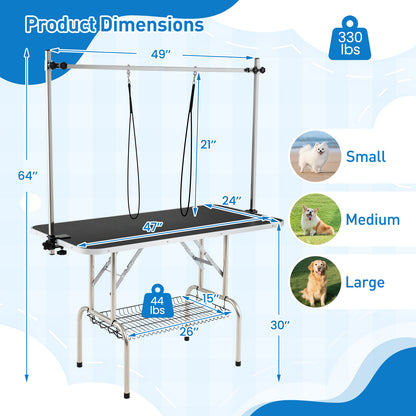 Foldable Dog Grooming Table with Height Adjustable Arms-Black