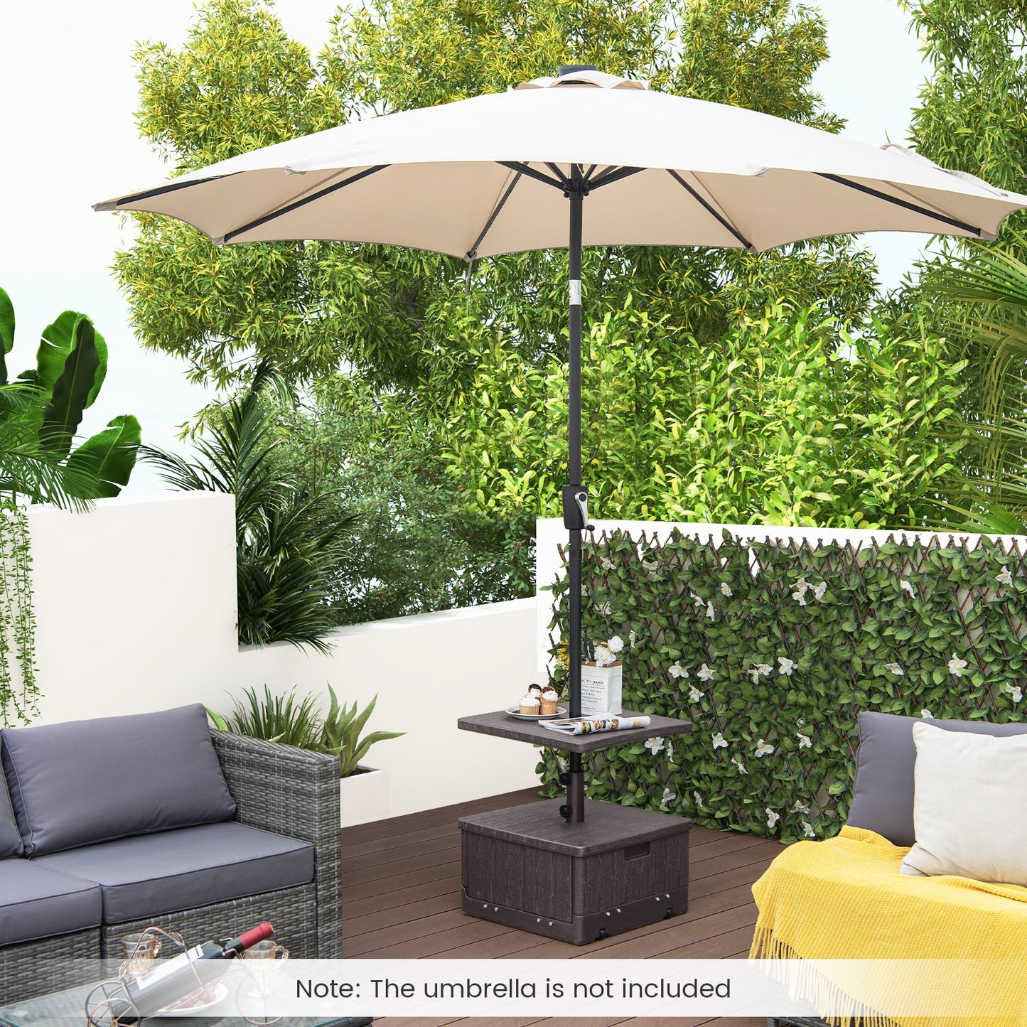 175 LBS Outdoor Fillable Umbrella Base with Table Tray-Brown