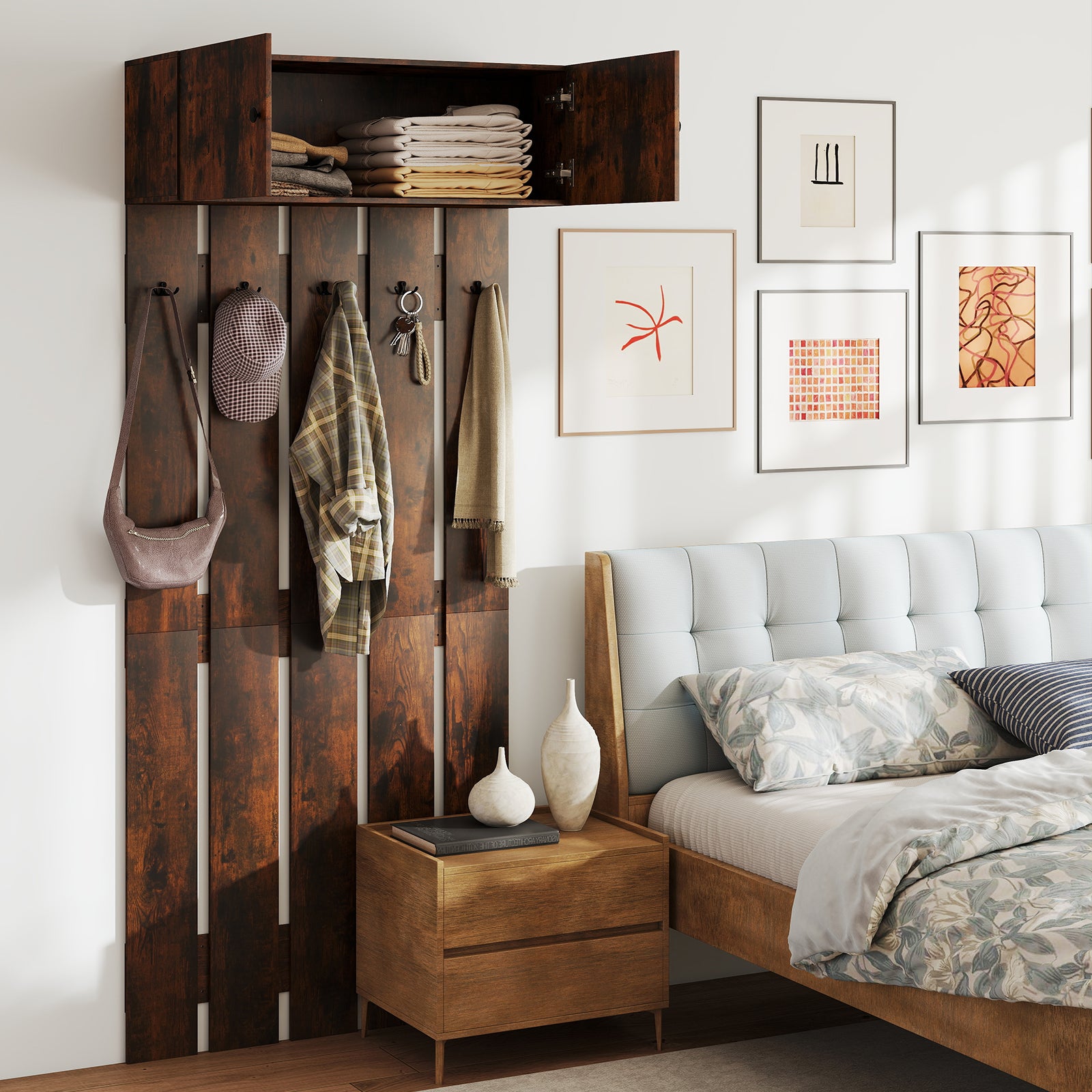 Entryway Wall Coat Rack Wall Mounted Coat Clothes Rack-Rustic Brown