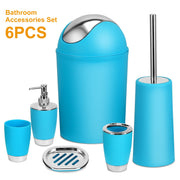 Bathroom Accessories Set 6 Pcs Bathroom Set Ensemble Complete Soap Dispenser Toothbrush Holder Tumbler Soap Dish Toilet Cleaning Brush Trash Can