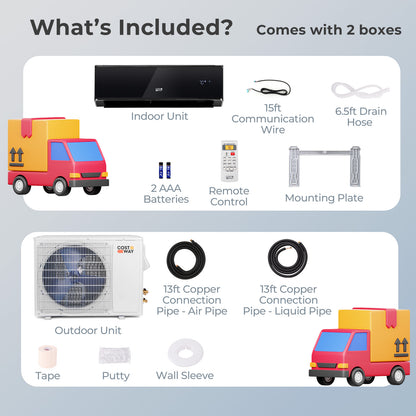 Energy Star Certified 18000 BTU 21 SEER2 208-230V Mini Split Air Conditioner and Heater Black Wifi Enabled