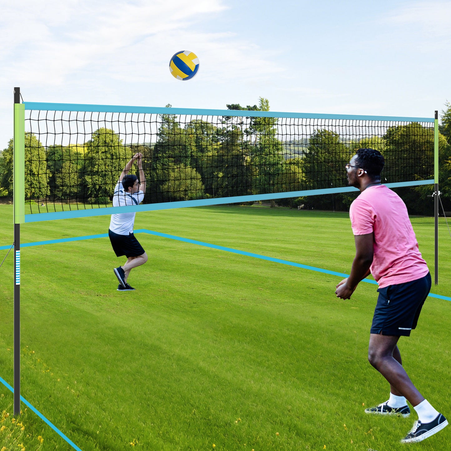 Portable Outdoor Volleyball Net Set Heavy-Duty Volleyball Net System-Green
