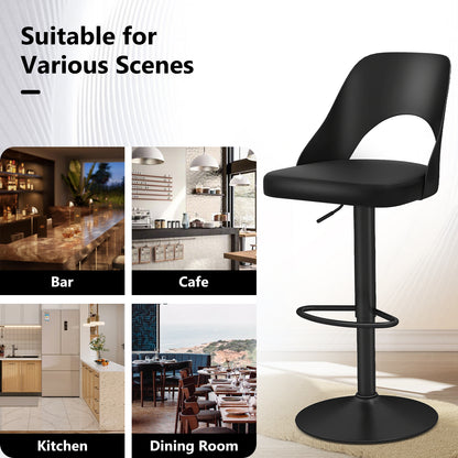 Bar Stools Set of 2 with Enlarged PU Leather Seat and Footrest-Black