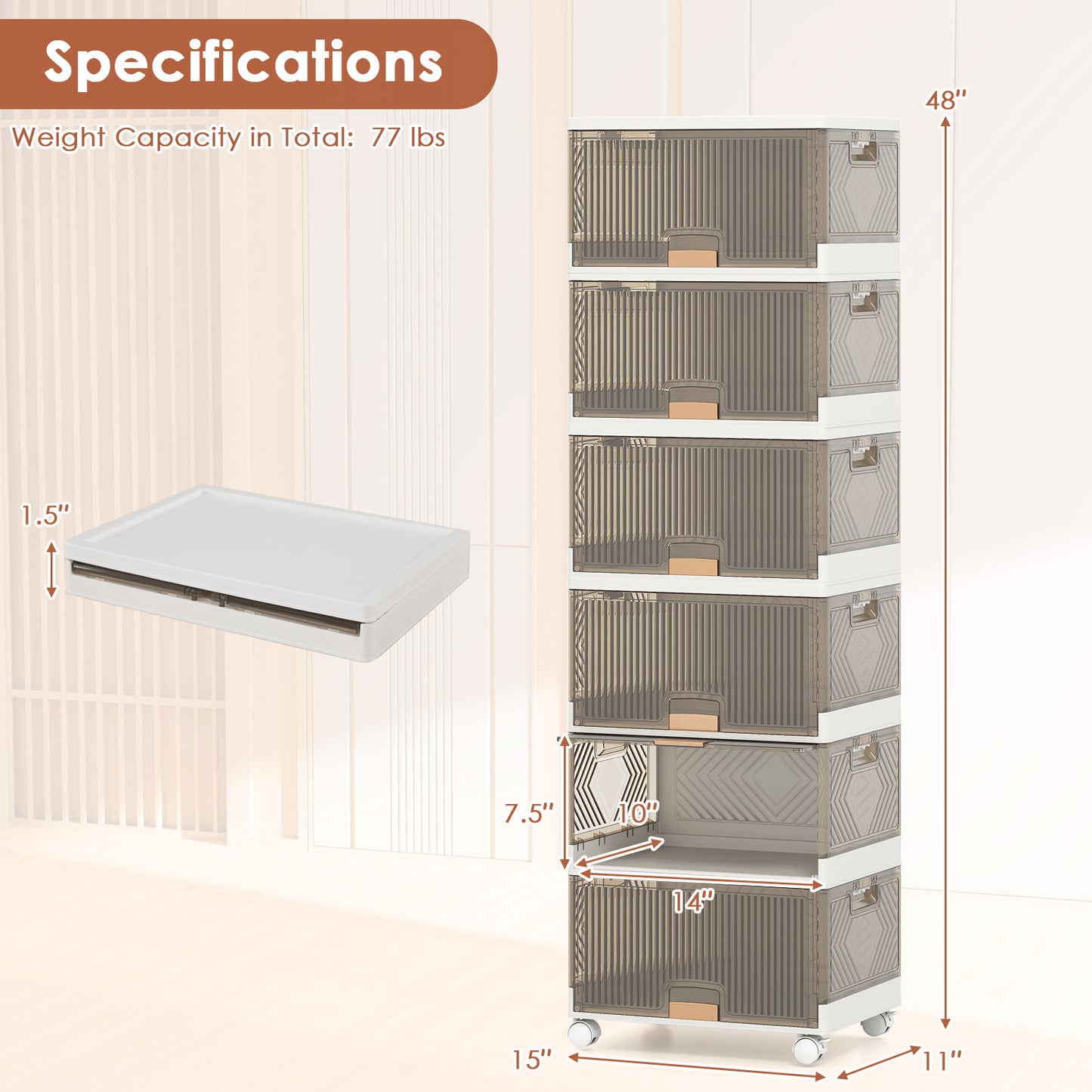 3/4/5/6-Cube Stackable Storage Bins with Detachable Wheels-6 Cube