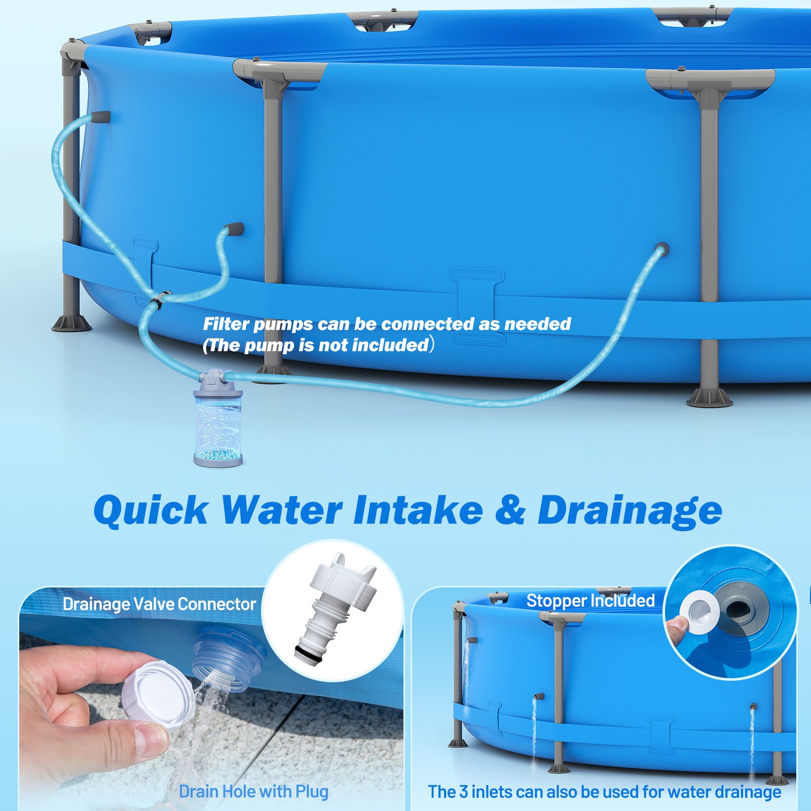 690/978/1158/1617 Gal Outdoor Family Swimming Pool with Metal Frame-12 ft