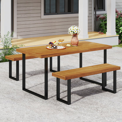 Acacia Wood Outdoor Bench 48 Inch Long Patio Dining Bench-1 Piece