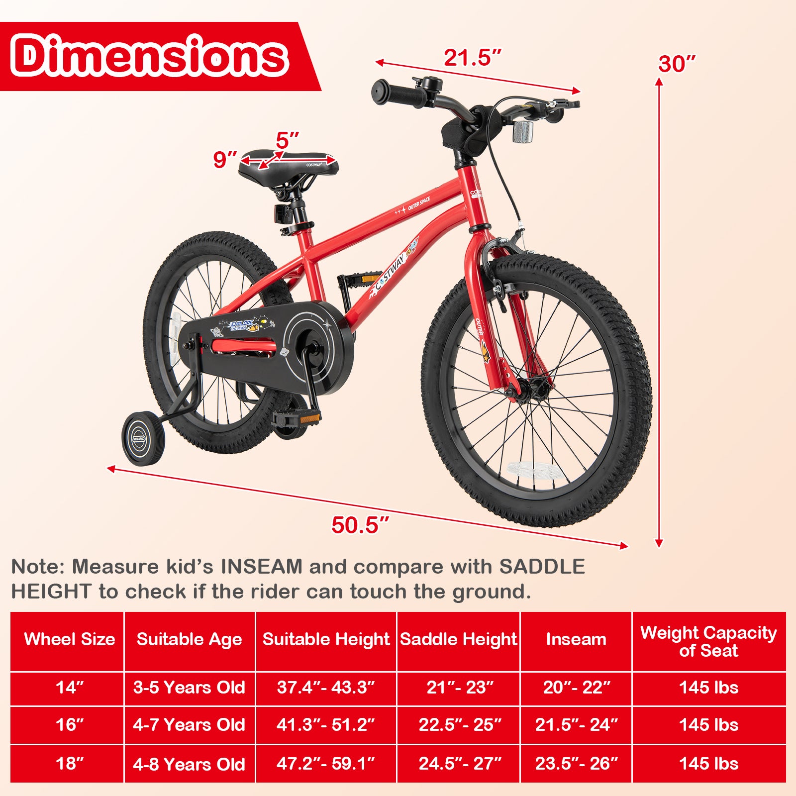 16-Inch Kids Bike Ages 4-7 with Handbrake and Coaster Brake and Bell Ring-16 inches - 18 Inches