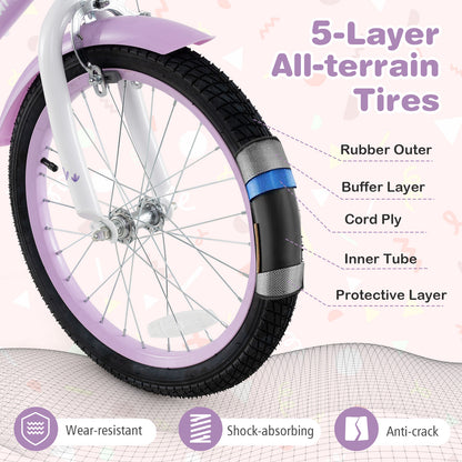 18 Inch Girl Bike with Basket with Detachable Training Wheels for 4-8 Years Old-18 inches