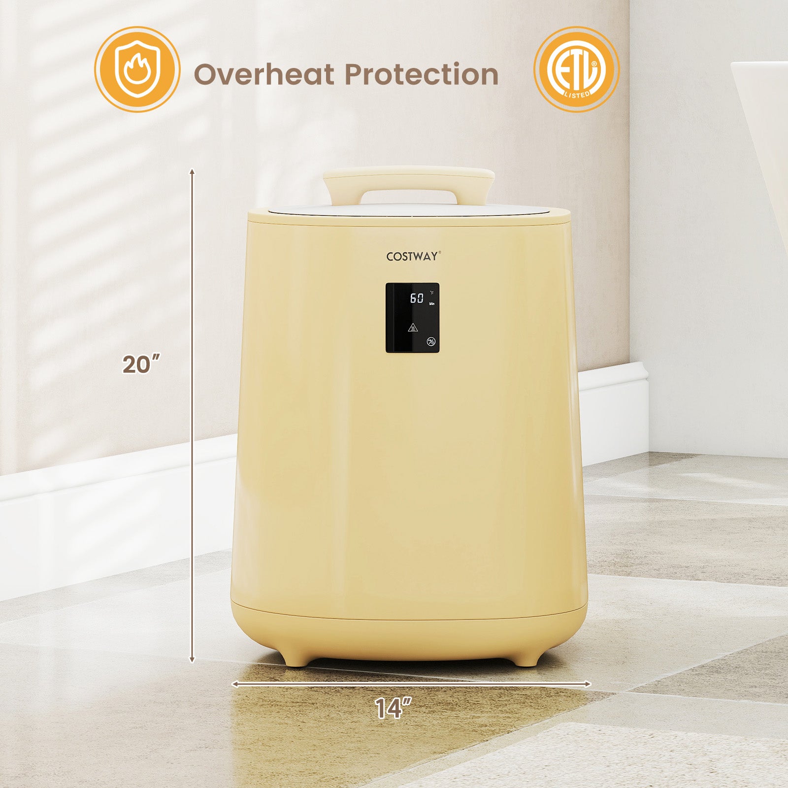 18L Large Towel Warmer with LED Display and Auto Shut off-Yellow