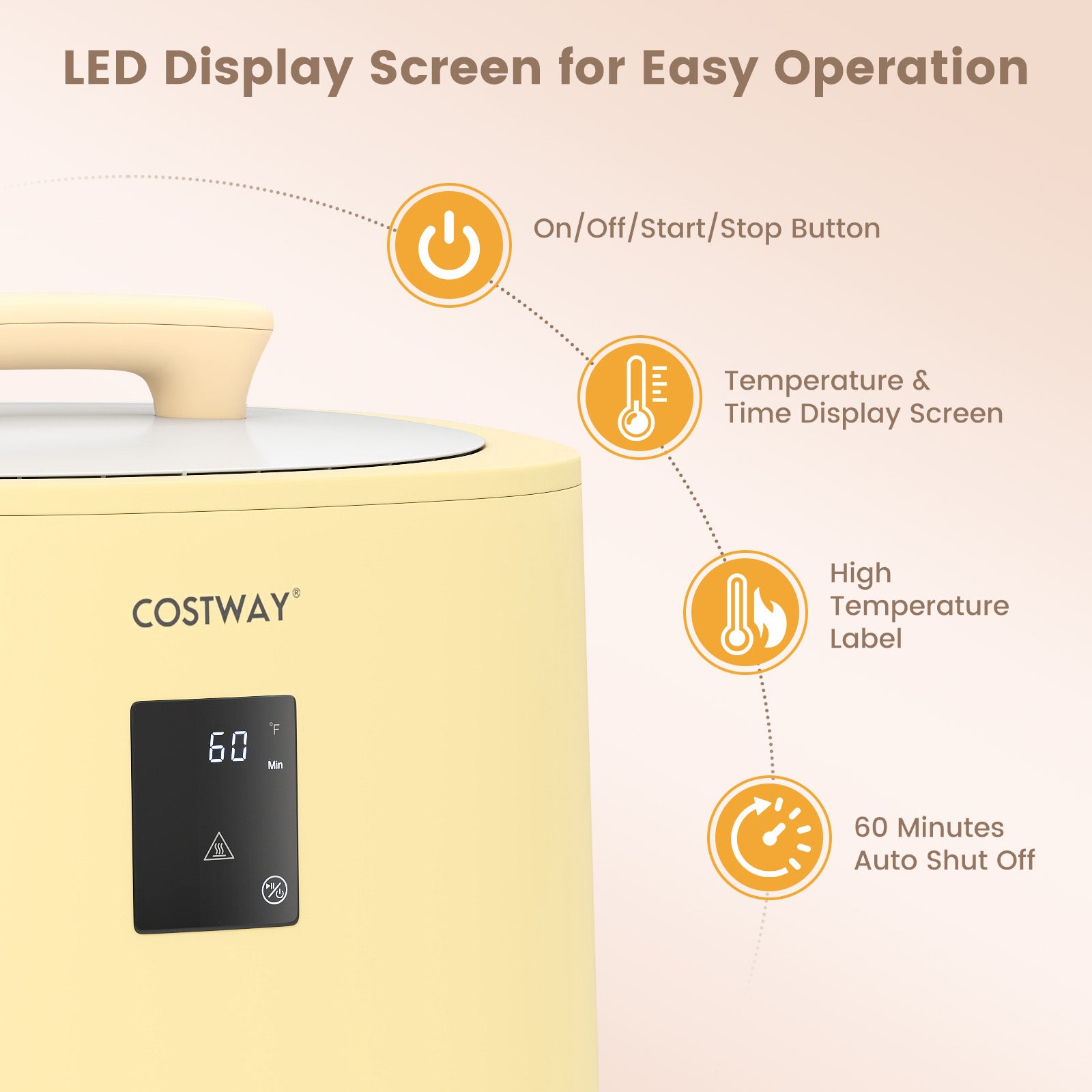 18L Large Towel Warmer with LED Display and Auto Shut off-Yellow
